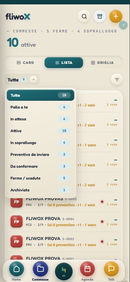 L'elenco delle commesse in fliwoX